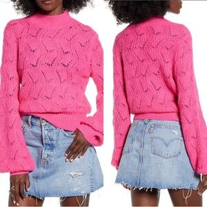 ASTR The Label NWT Pink Magenta Pointelle Knit Mock Neck Sweater XL